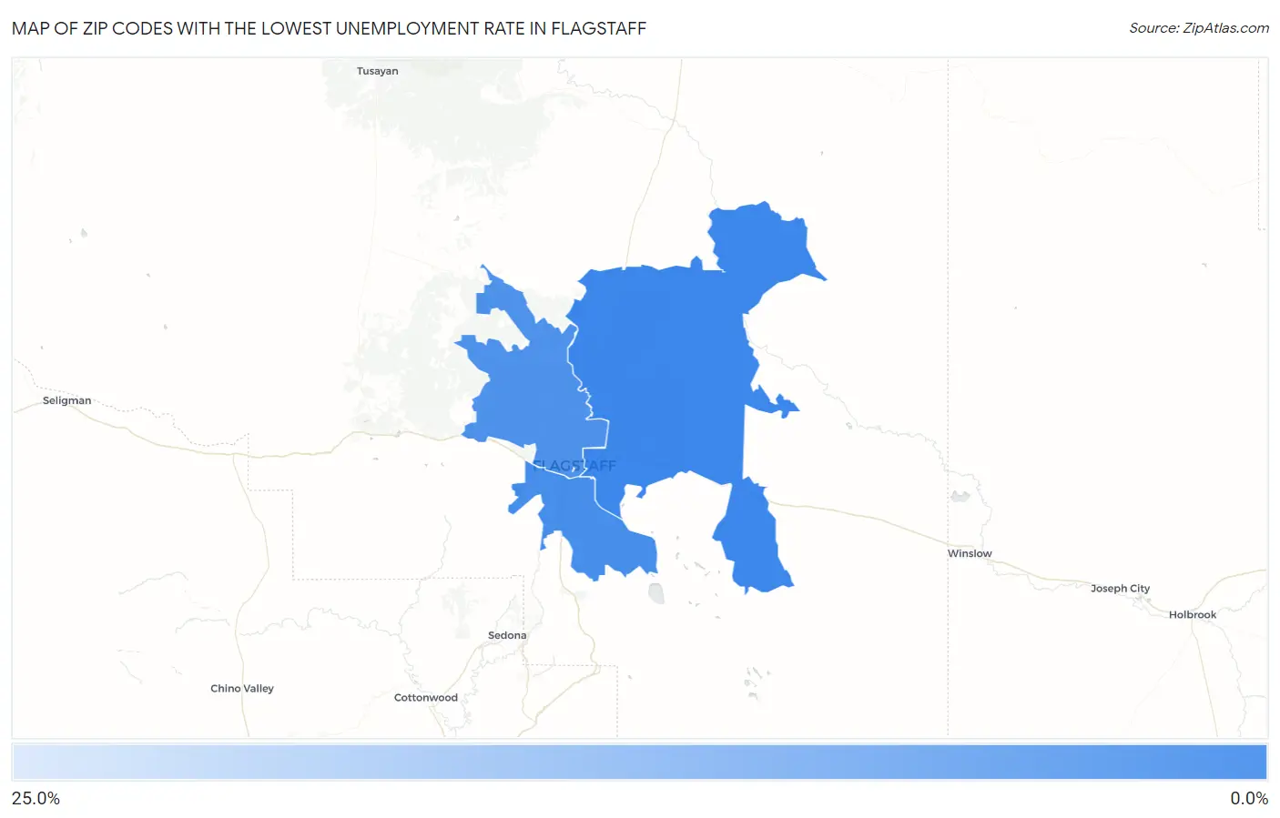 Zip Codes with the Lowest Unemployment Rate in Flagstaff Map