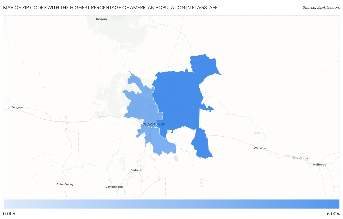 Zip Codes with the Highest Percentage of American Population in Flagstaff Map