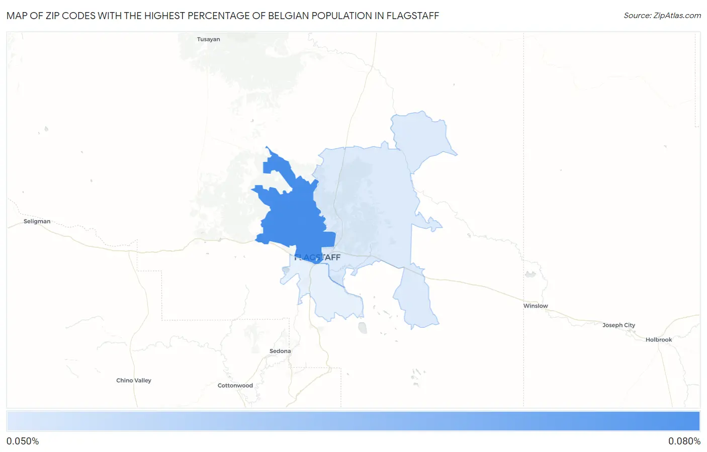 Zip Codes with the Highest Percentage of Belgian Population in Flagstaff Map