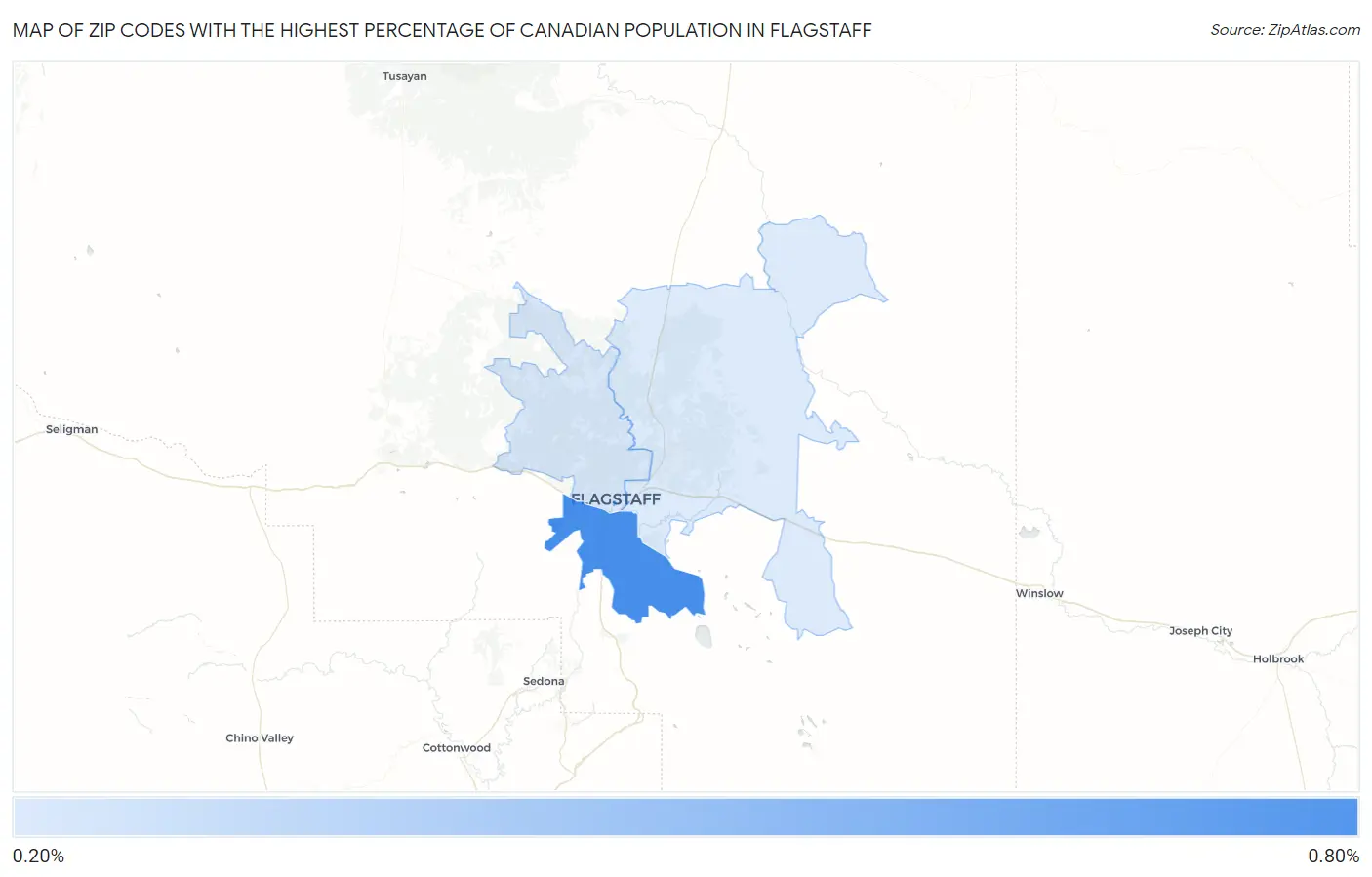 Zip Codes with the Highest Percentage of Canadian Population in Flagstaff Map