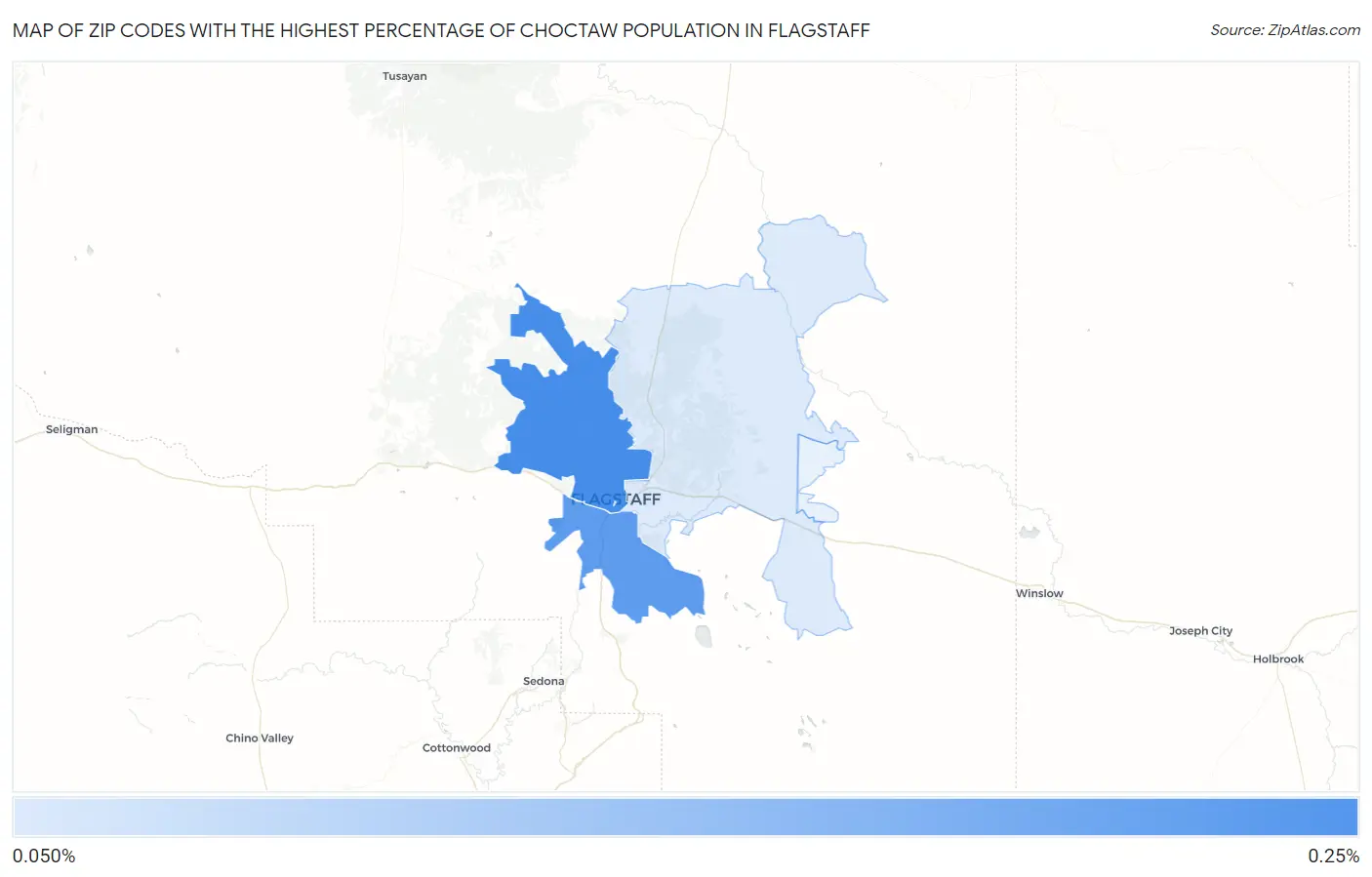 Zip Codes with the Highest Percentage of Choctaw Population in Flagstaff Map