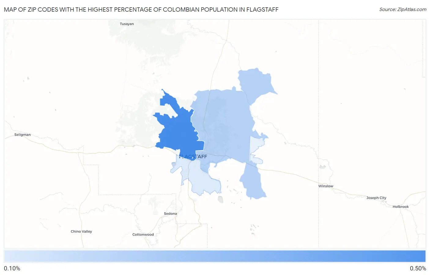 Zip Codes with the Highest Percentage of Colombian Population in Flagstaff Map