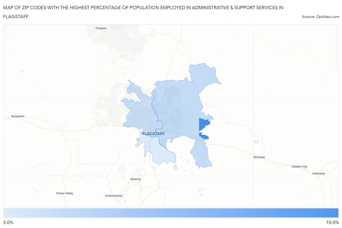 Zip Codes with the Highest Percentage of Population Employed in Administrative & Support Services in Flagstaff Map