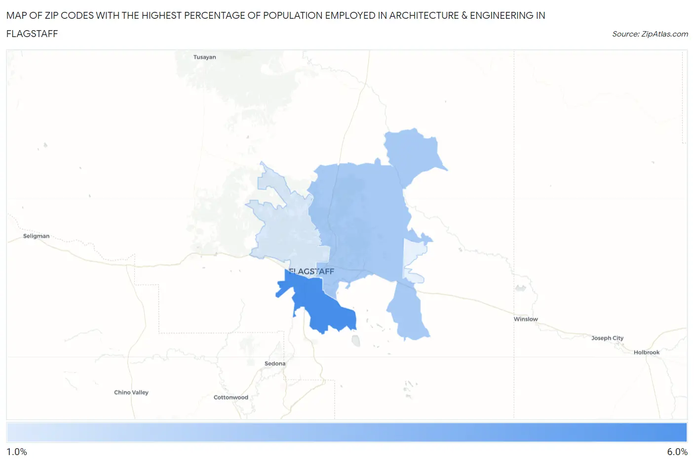 Zip Codes with the Highest Percentage of Population Employed in Architecture & Engineering in Flagstaff Map