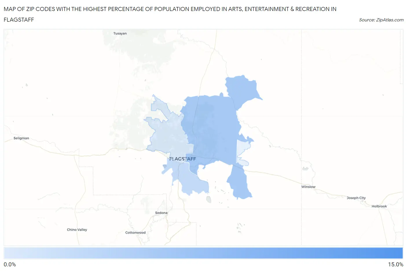 Zip Codes with the Highest Percentage of Population Employed in Arts, Entertainment & Recreation in Flagstaff Map