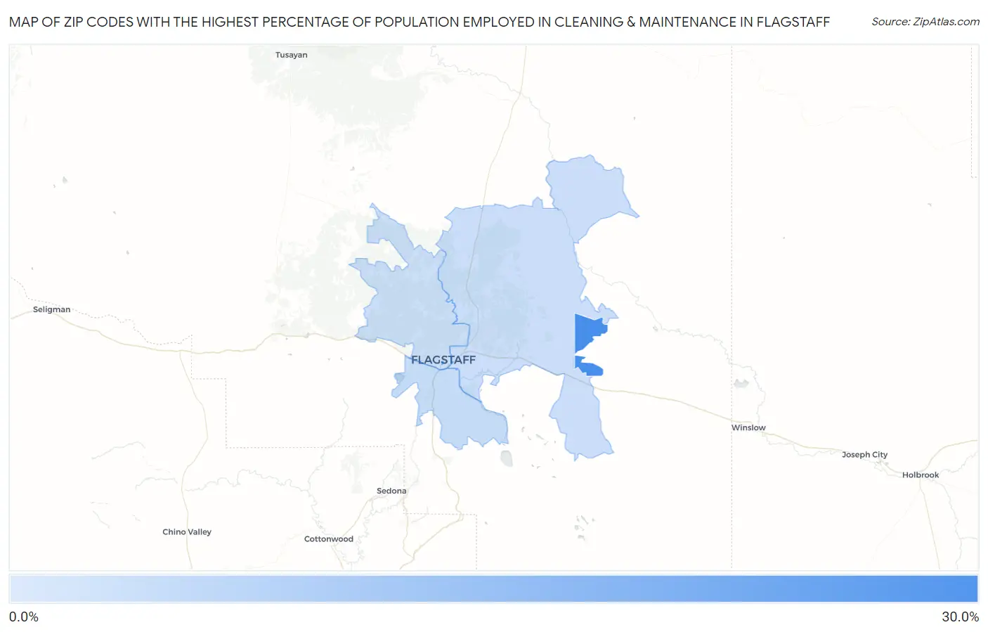 Zip Codes with the Highest Percentage of Population Employed in Cleaning & Maintenance in Flagstaff Map