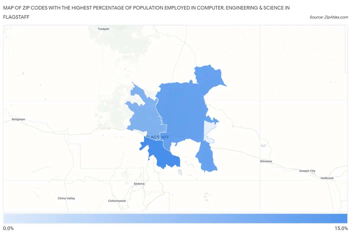 Zip Codes with the Highest Percentage of Population Employed in Computer, Engineering & Science in Flagstaff Map