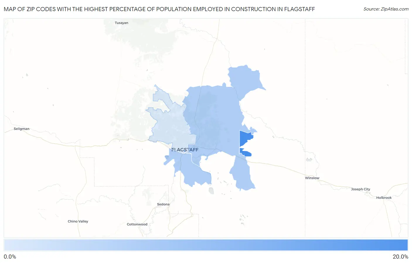 Zip Codes with the Highest Percentage of Population Employed in Construction in Flagstaff Map