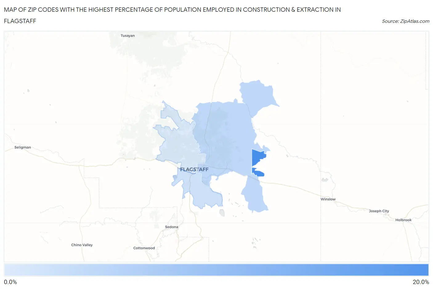 Zip Codes with the Highest Percentage of Population Employed in Construction & Extraction in Flagstaff Map