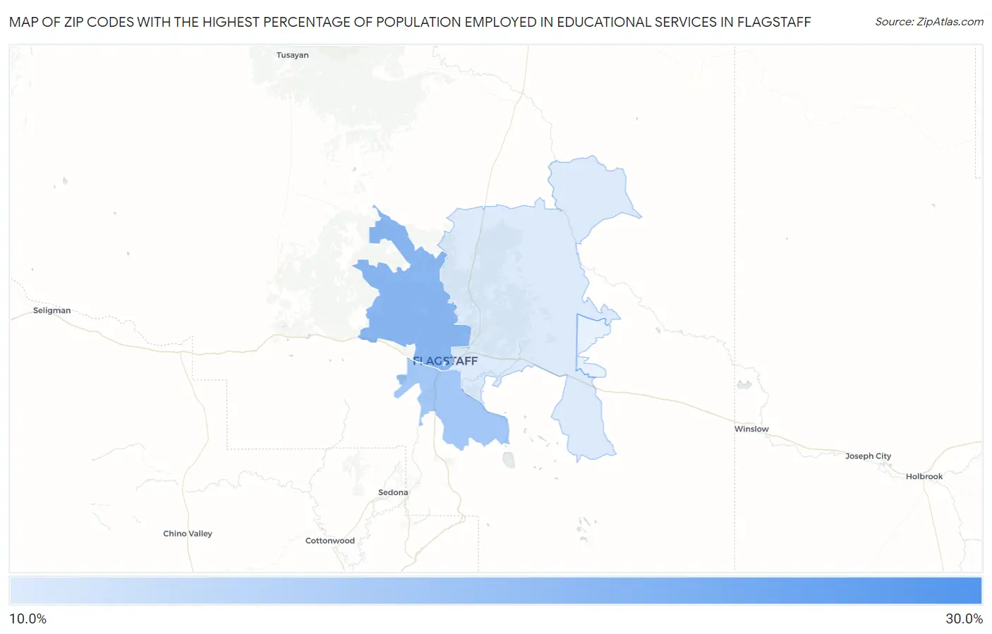 Zip Codes with the Highest Percentage of Population Employed in Educational Services in Flagstaff Map