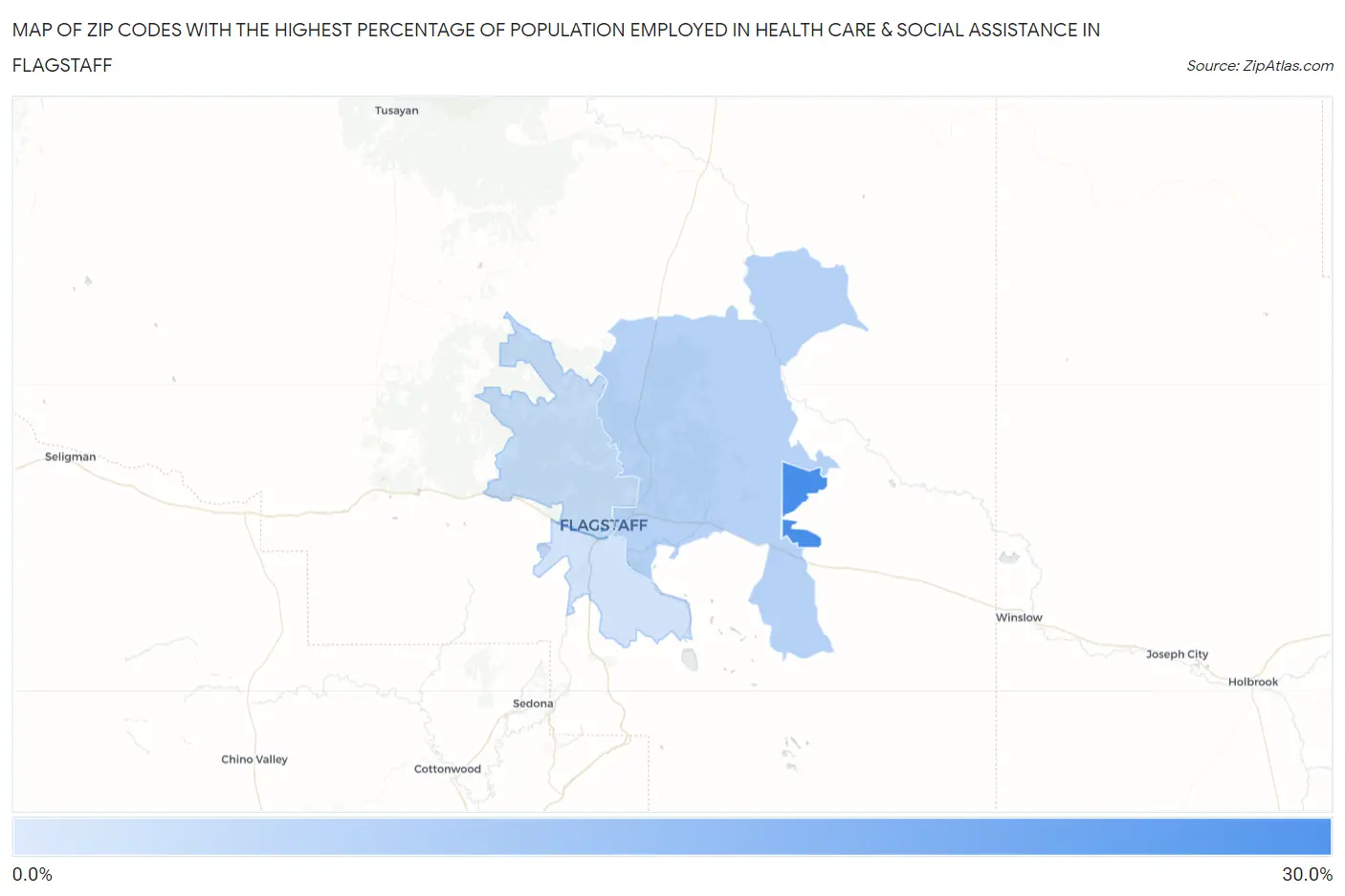 Zip Codes with the Highest Percentage of Population Employed in Health Care & Social Assistance in Flagstaff Map