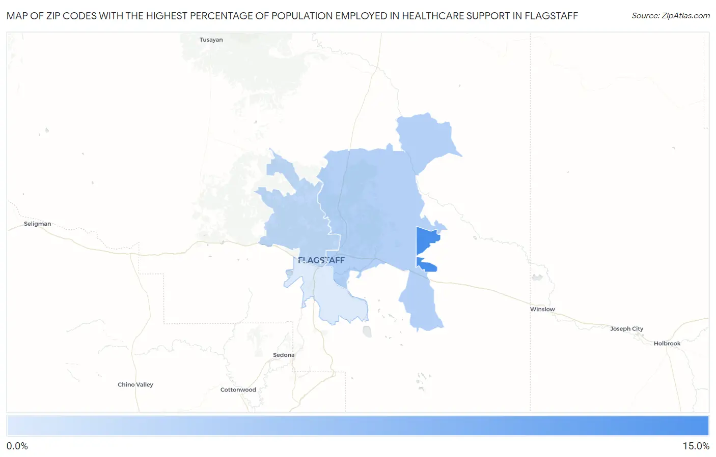 Zip Codes with the Highest Percentage of Population Employed in Healthcare Support in Flagstaff Map