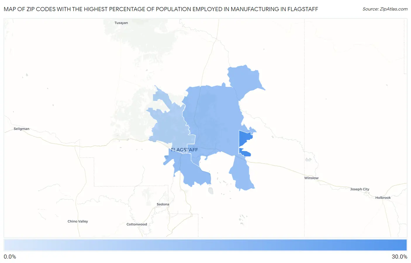 Zip Codes with the Highest Percentage of Population Employed in Manufacturing in Flagstaff Map