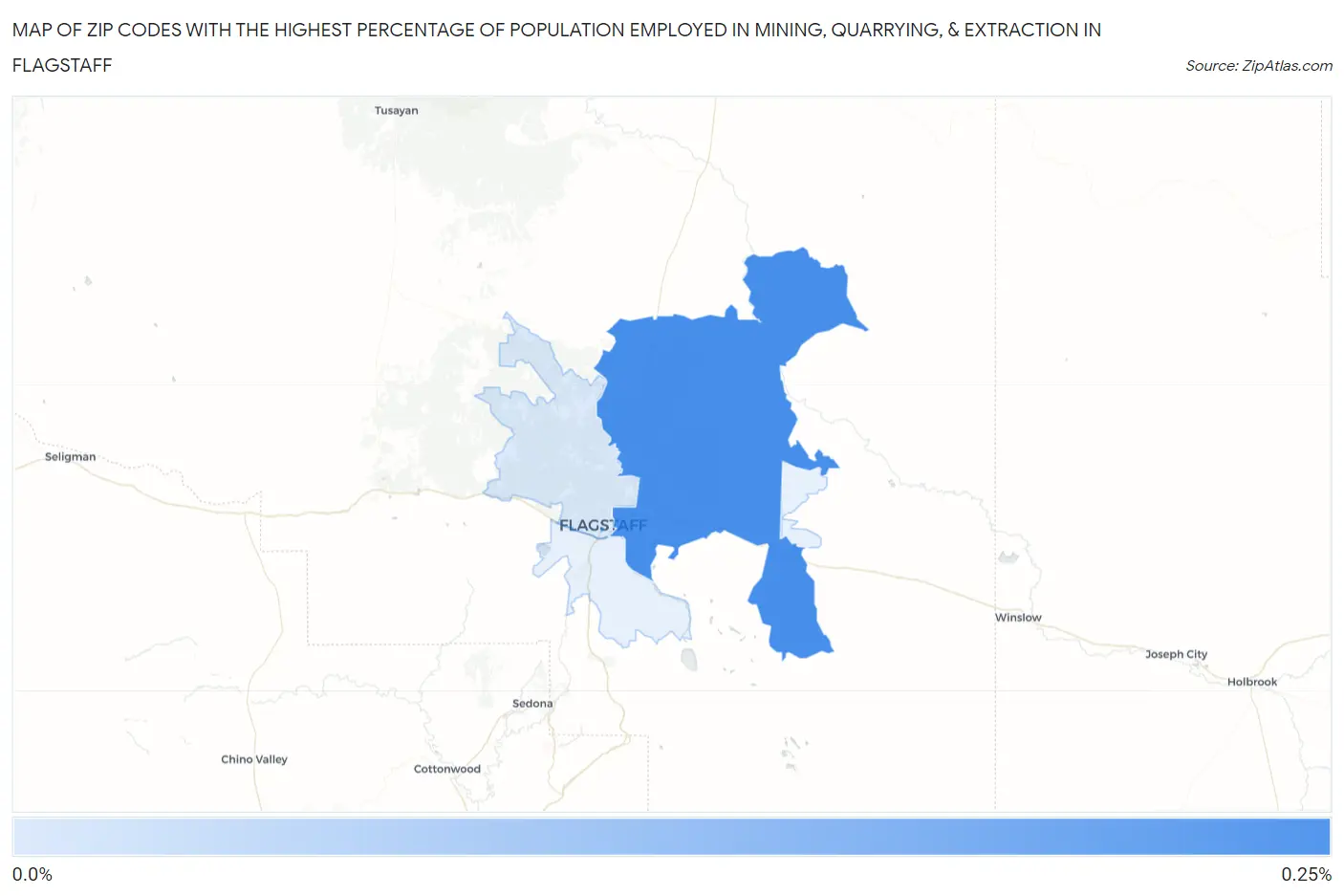 Zip Codes with the Highest Percentage of Population Employed in Mining, Quarrying, & Extraction in Flagstaff Map