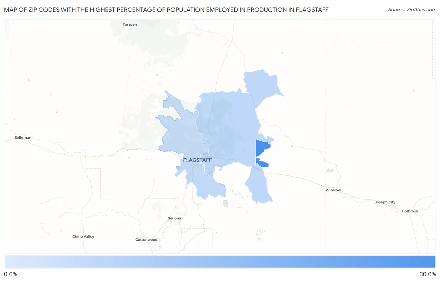 Zip Codes with the Highest Percentage of Population Employed in Production in Flagstaff Map