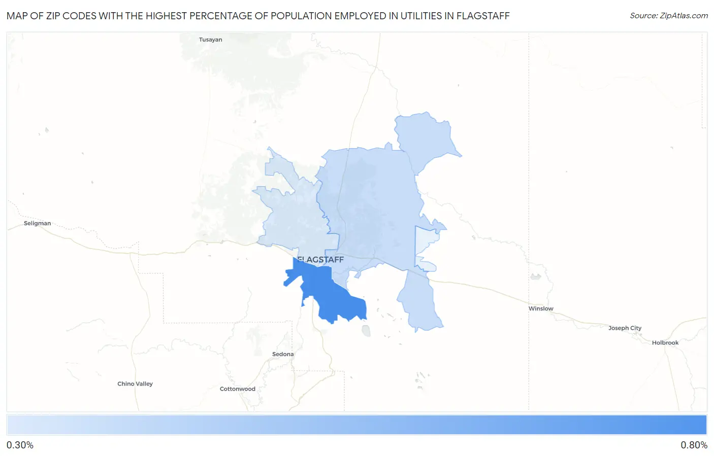 Zip Codes with the Highest Percentage of Population Employed in Utilities in Flagstaff Map