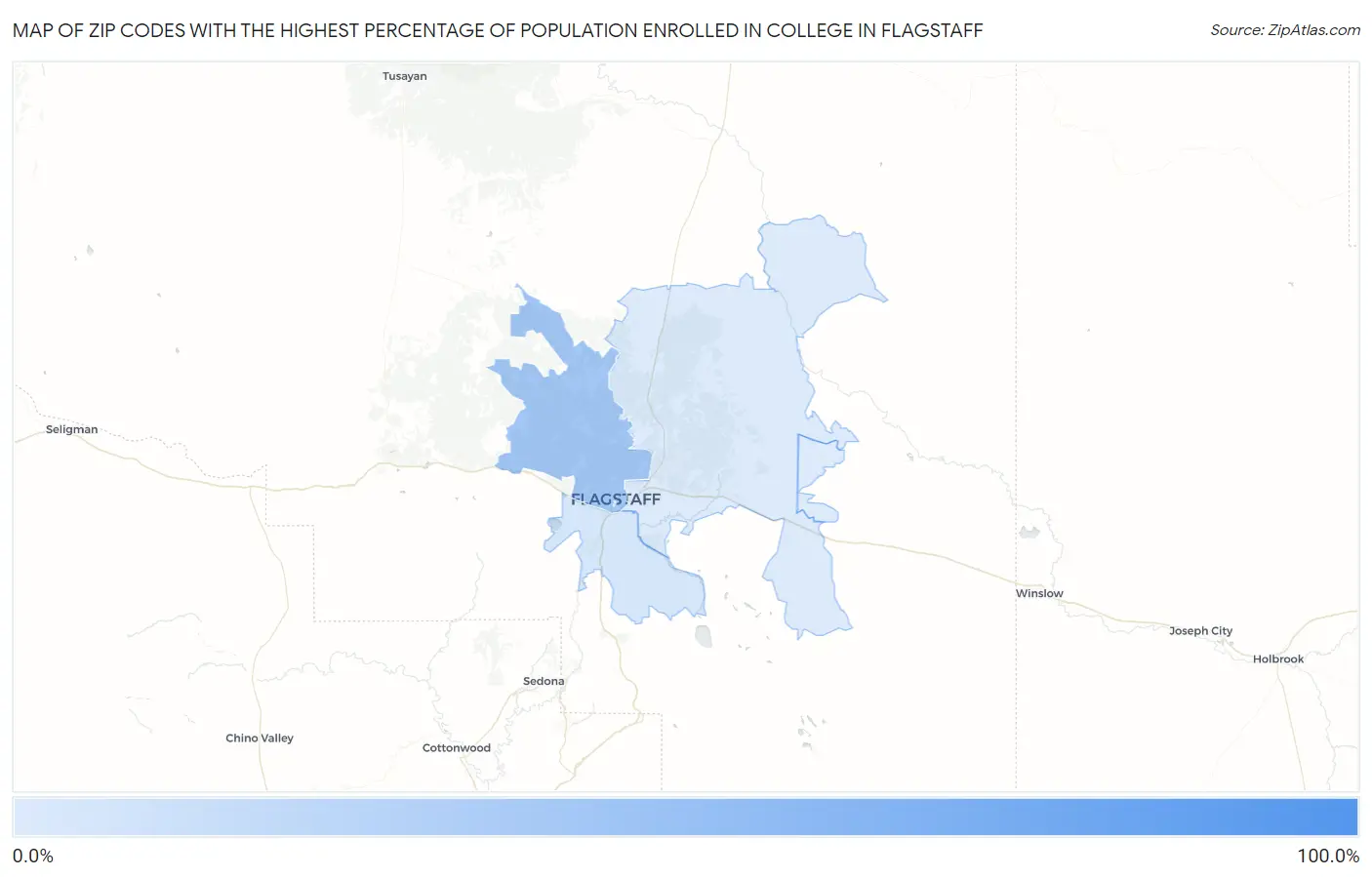 Zip Codes with the Highest Percentage of Population Enrolled in College in Flagstaff Map