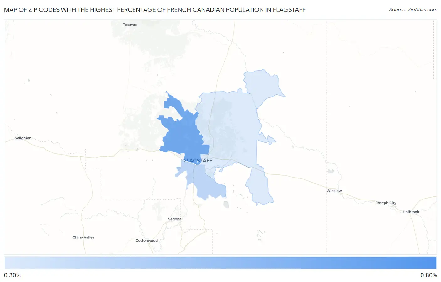 Zip Codes with the Highest Percentage of French Canadian Population in Flagstaff Map