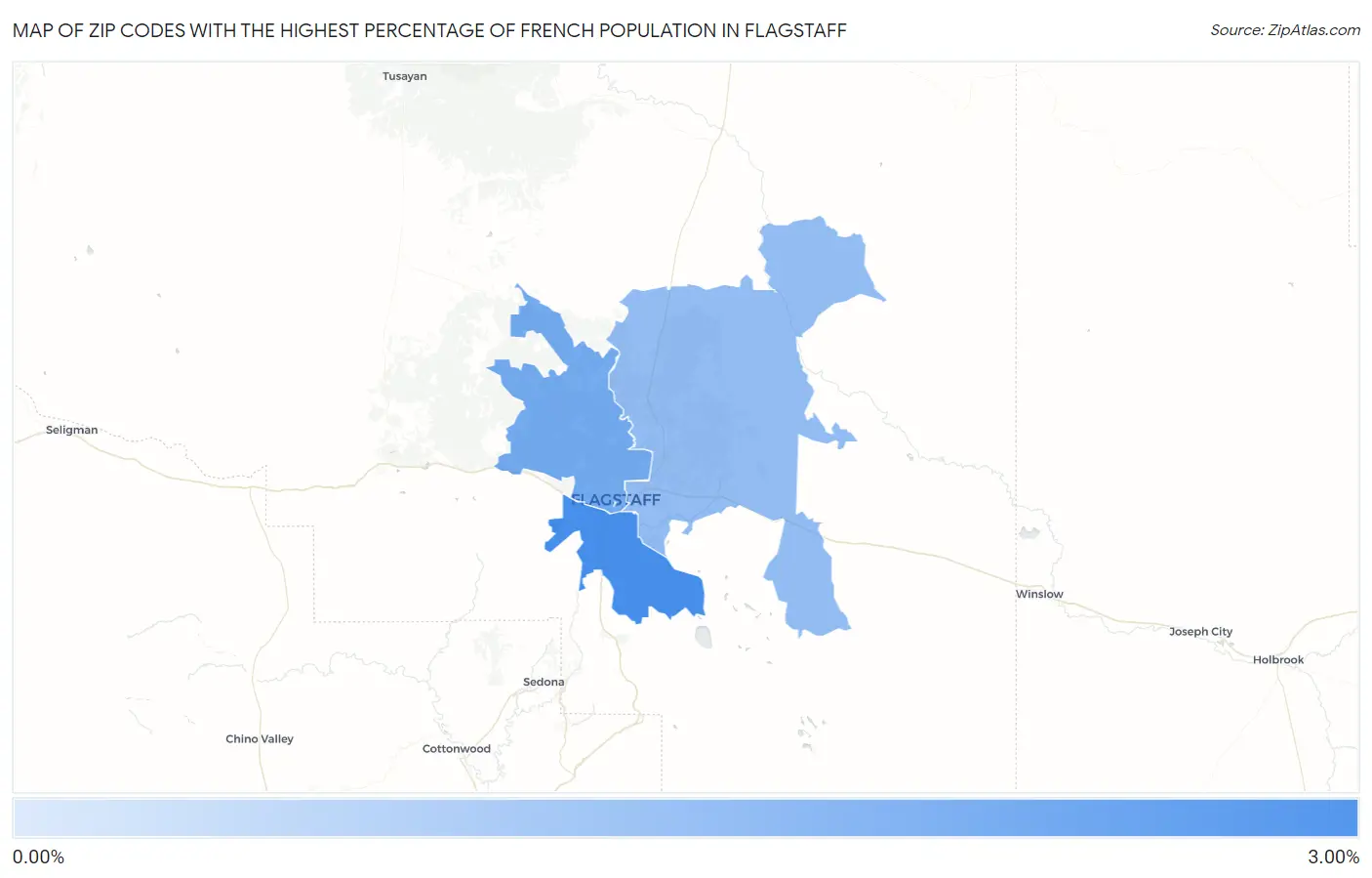 Zip Codes with the Highest Percentage of French Population in Flagstaff Map