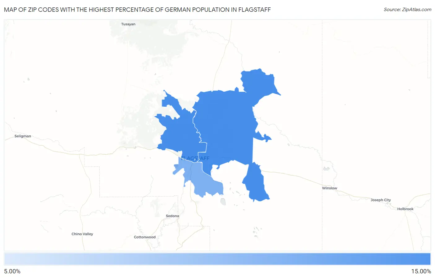 Zip Codes with the Highest Percentage of German Population in Flagstaff Map