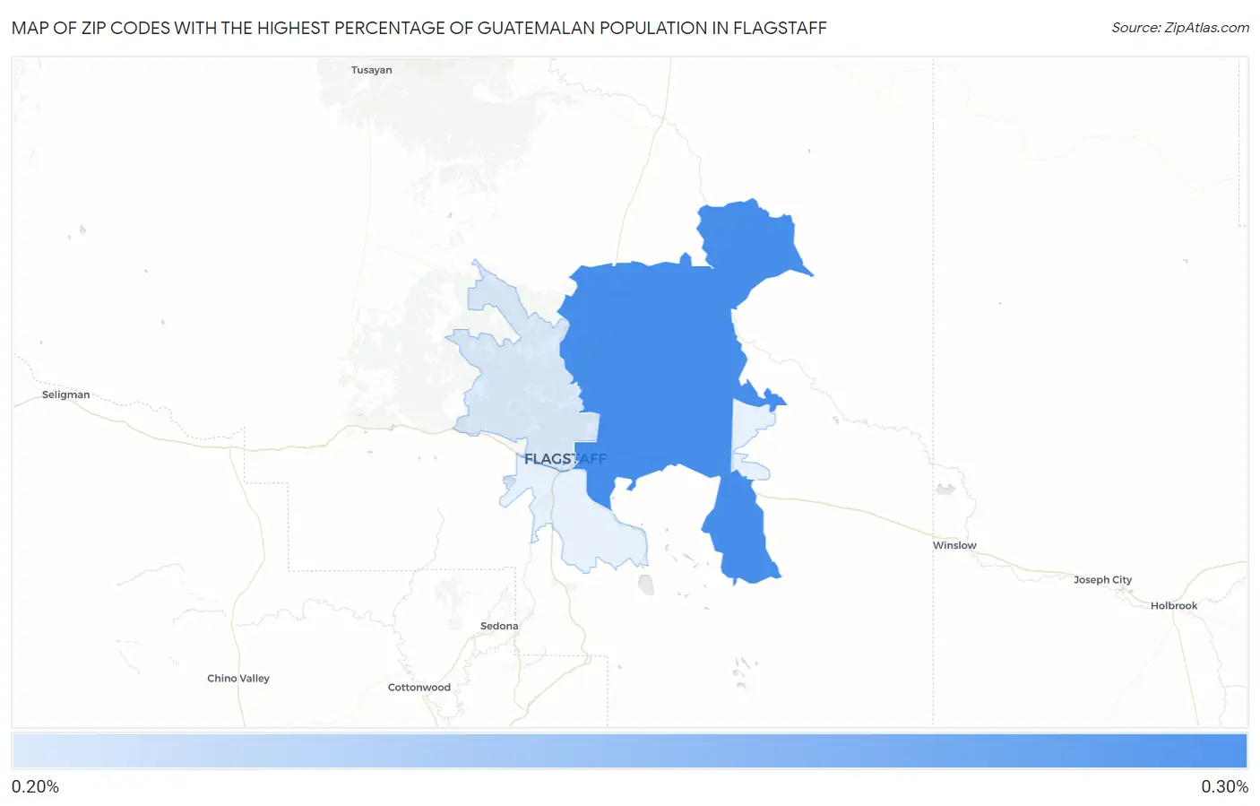 Zip Codes with the Highest Percentage of Guatemalan Population in Flagstaff Map