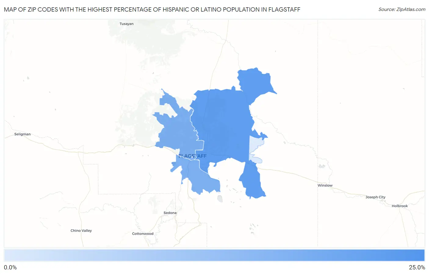 Zip Codes with the Highest Percentage of Hispanic or Latino Population in Flagstaff Map