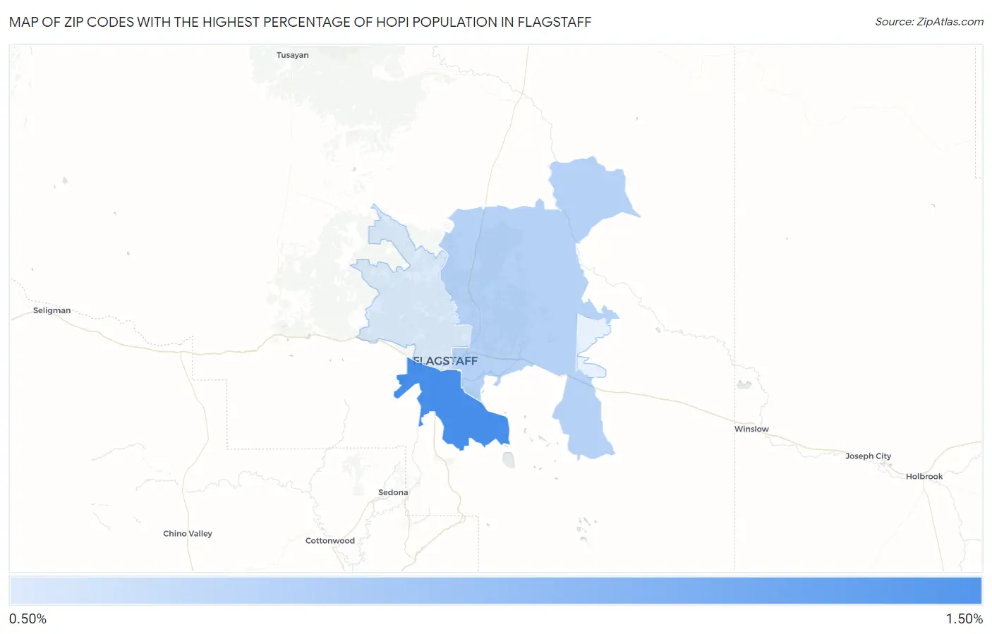Zip Codes with the Highest Percentage of Hopi Population in Flagstaff Map