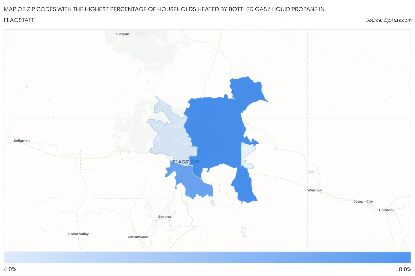 Zip Codes with the Highest Percentage of Households Heated by Bottled Gas / Liquid Propane in Flagstaff Map