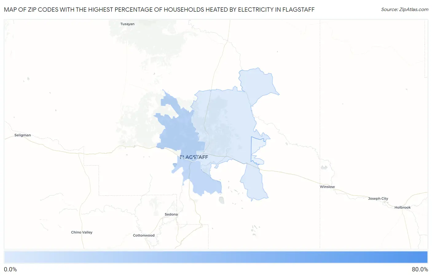 Zip Codes with the Highest Percentage of Households Heated by Electricity in Flagstaff Map