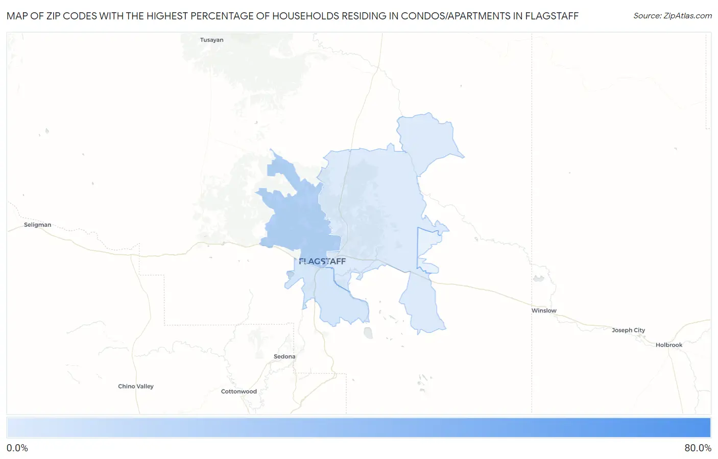 Zip Codes with the Highest Percentage of Households Residing in Condos/Apartments in Flagstaff Map