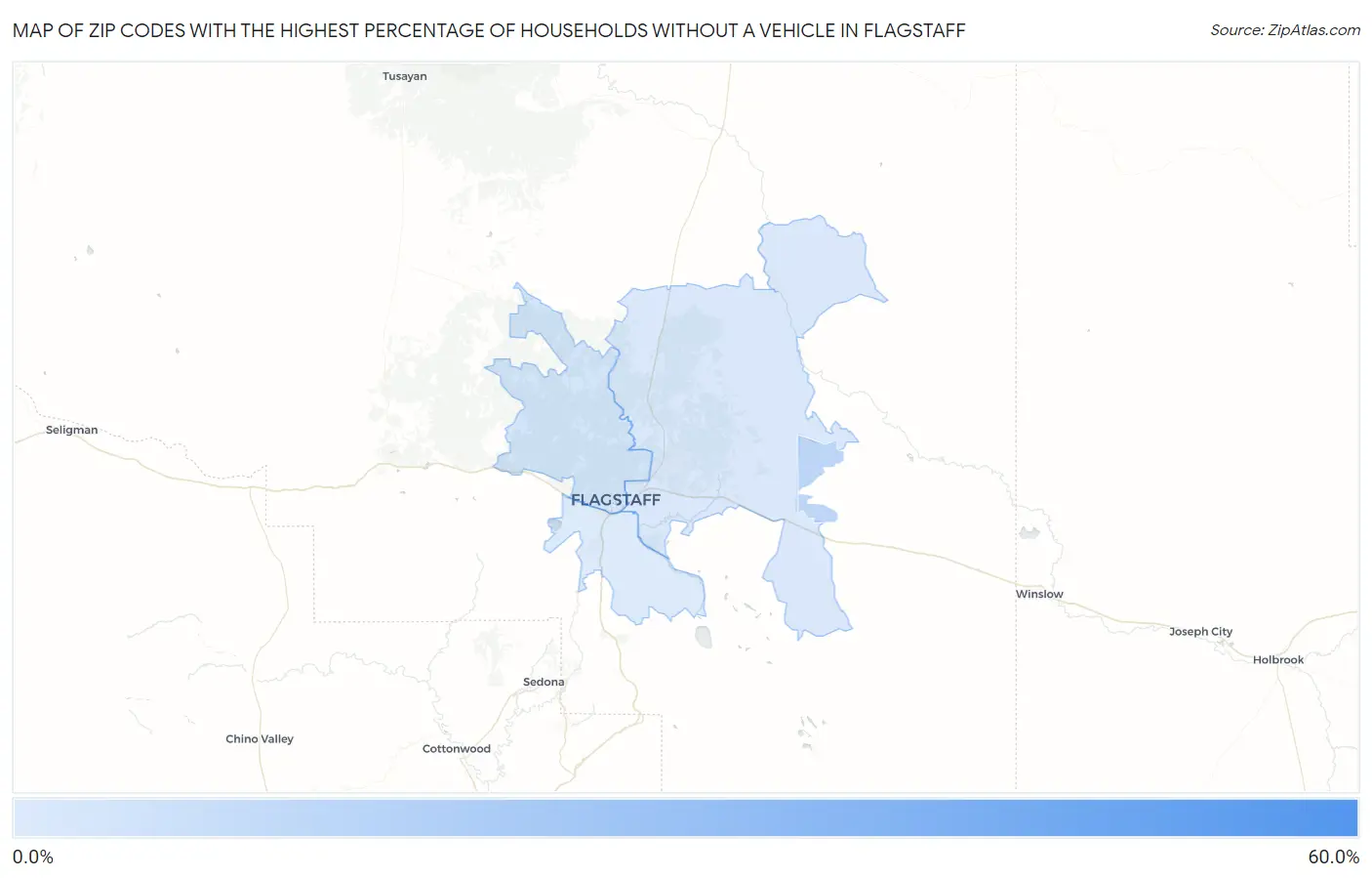Zip Codes with the Highest Percentage of Households Without a Vehicle in Flagstaff Map