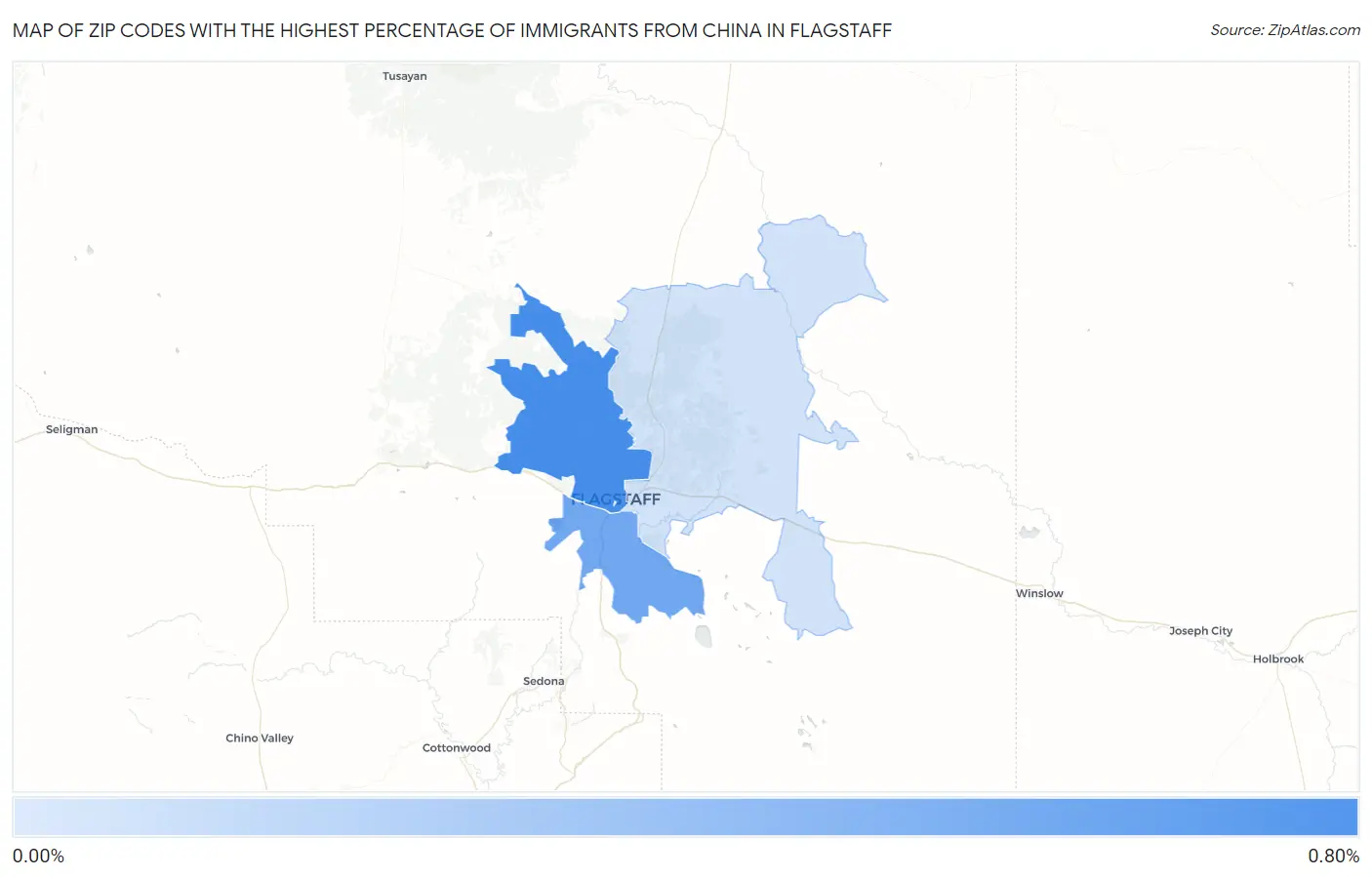 Zip Codes with the Highest Percentage of Immigrants from China in Flagstaff Map
