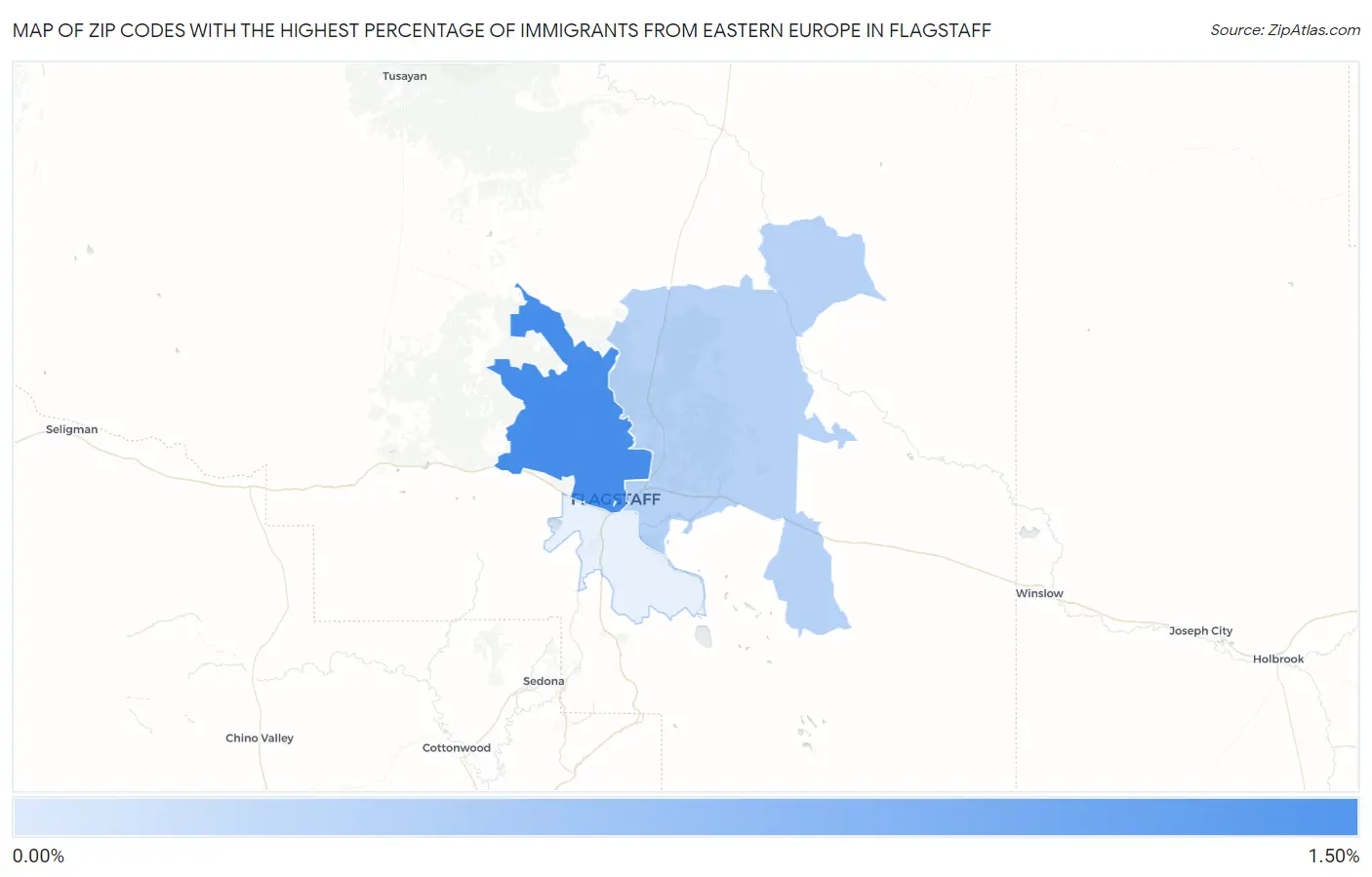 Zip Codes with the Highest Percentage of Immigrants from Eastern Europe in Flagstaff Map
