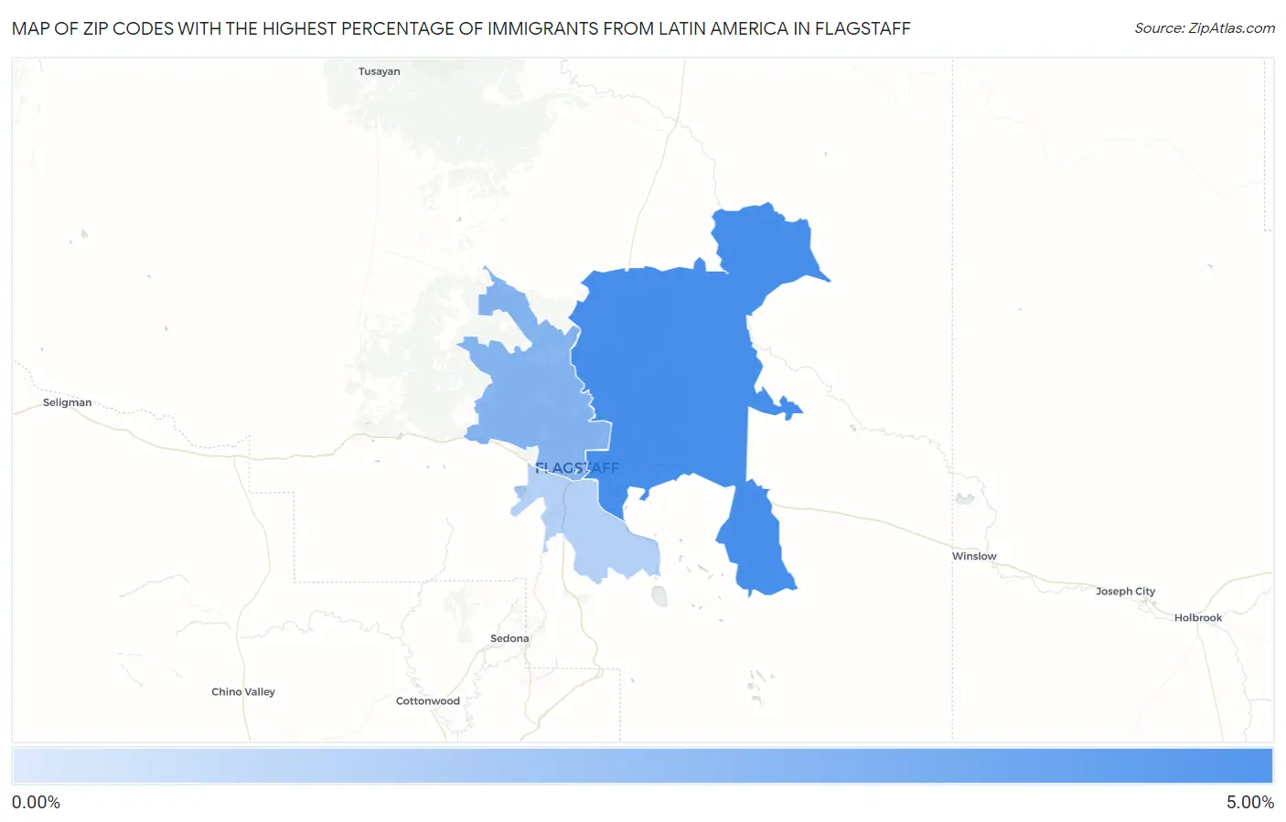 Zip Codes with the Highest Percentage of Immigrants from Latin America in Flagstaff Map