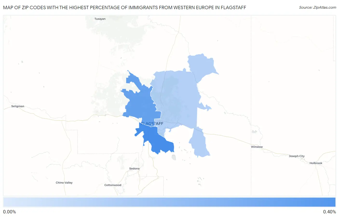 Zip Codes with the Highest Percentage of Immigrants from Western Europe in Flagstaff Map