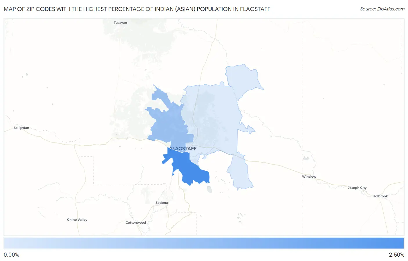 Zip Codes with the Highest Percentage of Indian (Asian) Population in Flagstaff Map