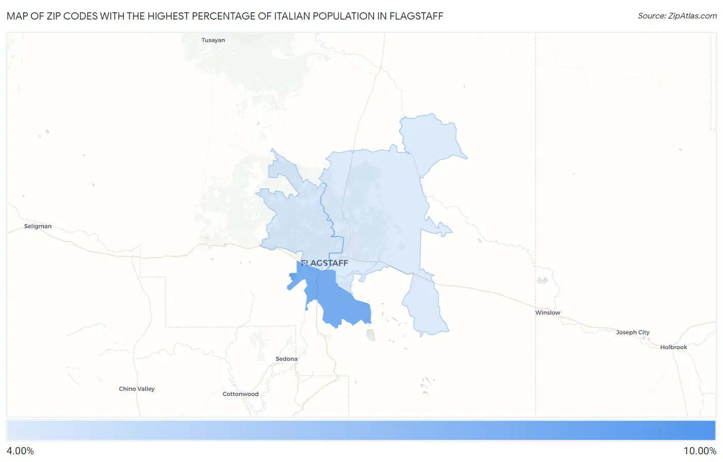 Zip Codes with the Highest Percentage of Italian Population in Flagstaff Map