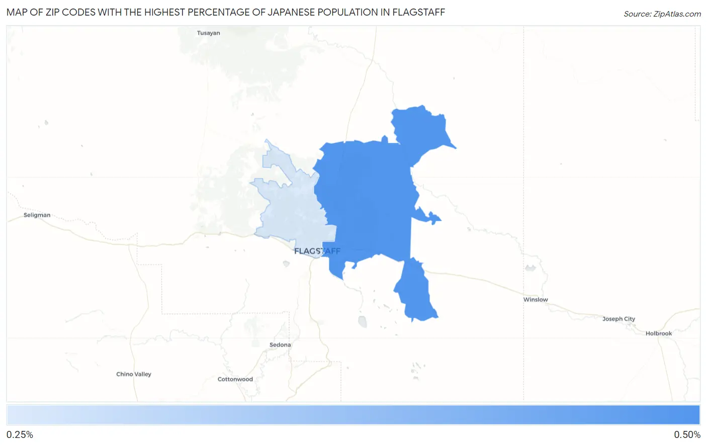 Zip Codes with the Highest Percentage of Japanese Population in Flagstaff Map
