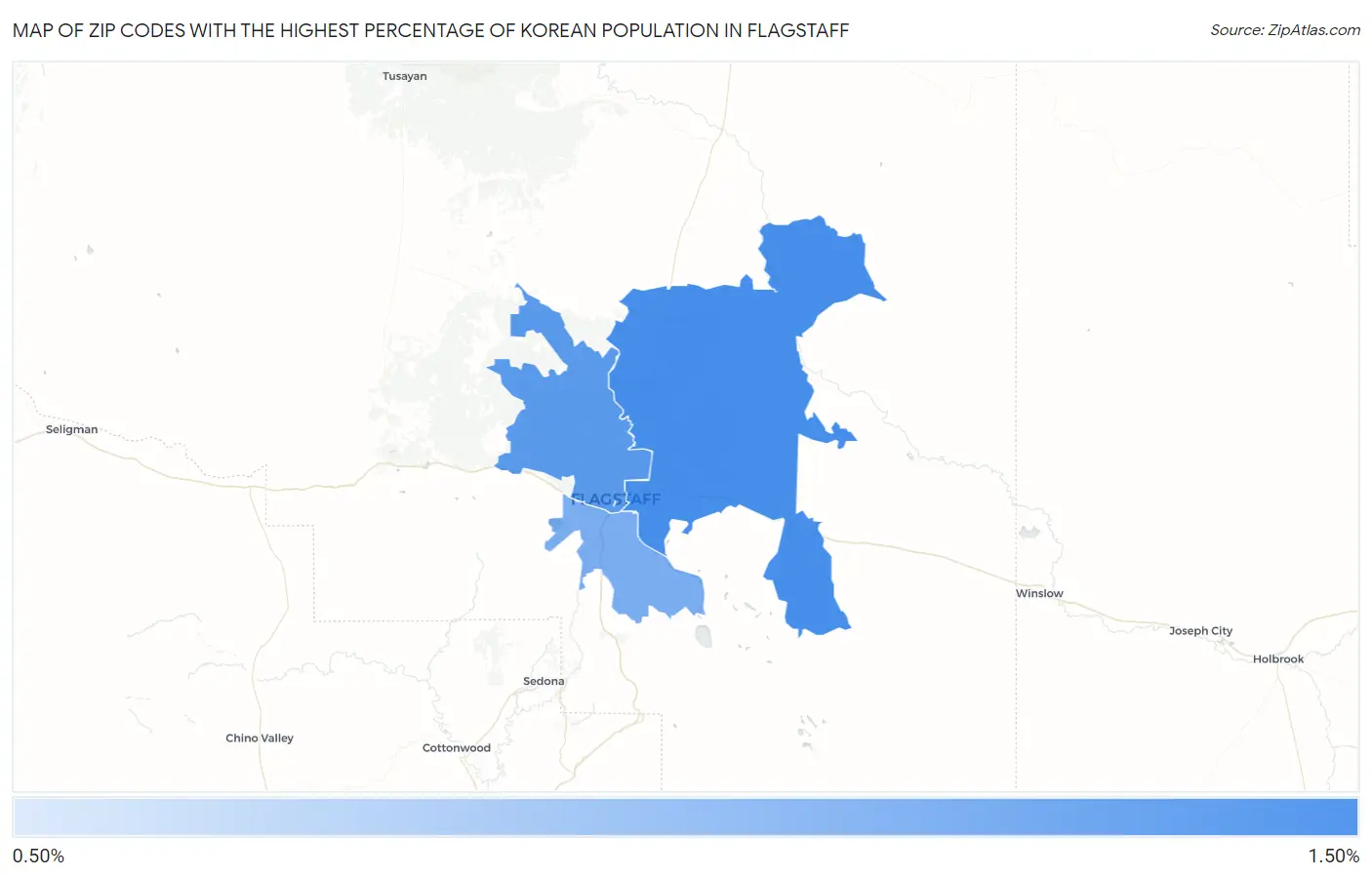 Zip Codes with the Highest Percentage of Korean Population in Flagstaff Map