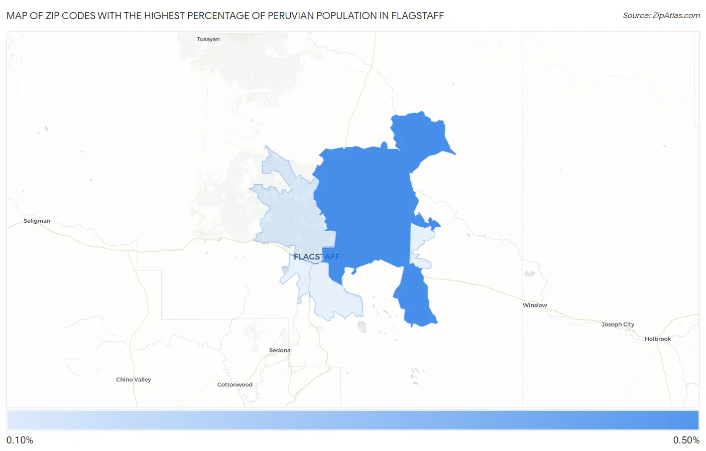 Zip Codes with the Highest Percentage of Peruvian Population in Flagstaff Map