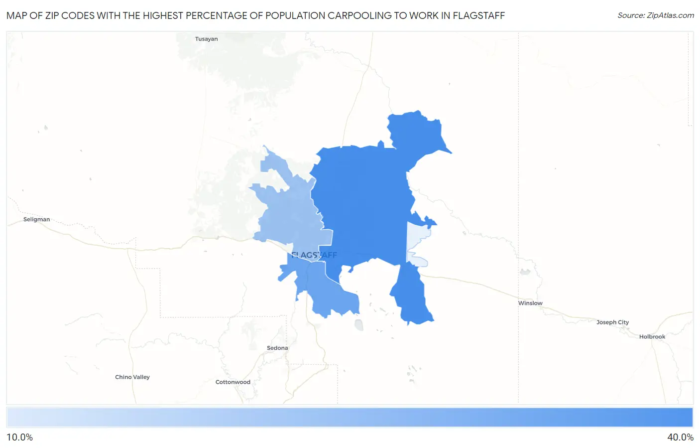 Zip Codes with the Highest Percentage of Population Carpooling to Work in Flagstaff Map