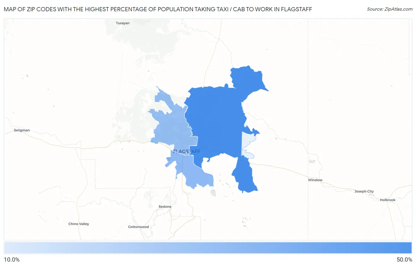 Zip Codes with the Highest Percentage of Population Taking Taxi / Cab to Work in Flagstaff Map