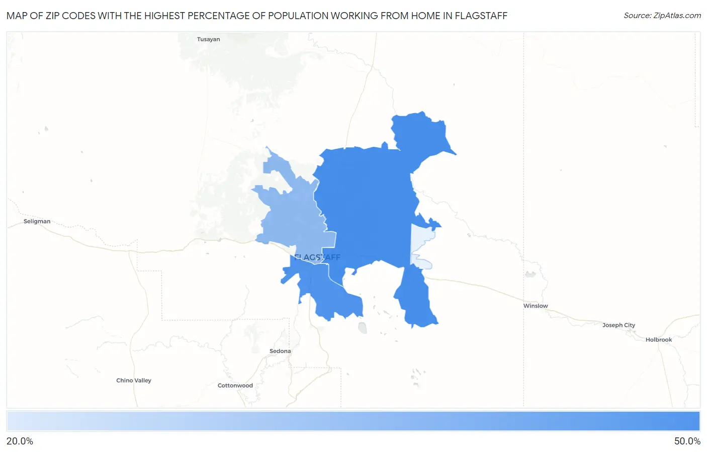 Zip Codes with the Highest Percentage of Population Working from Home in Flagstaff Map