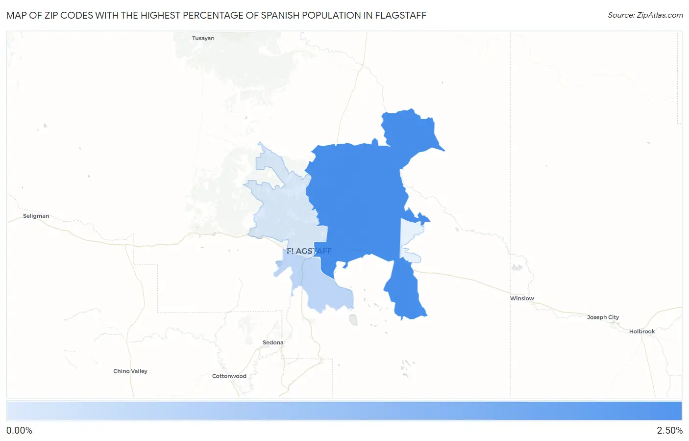 Zip Codes with the Highest Percentage of Spanish Population in Flagstaff Map