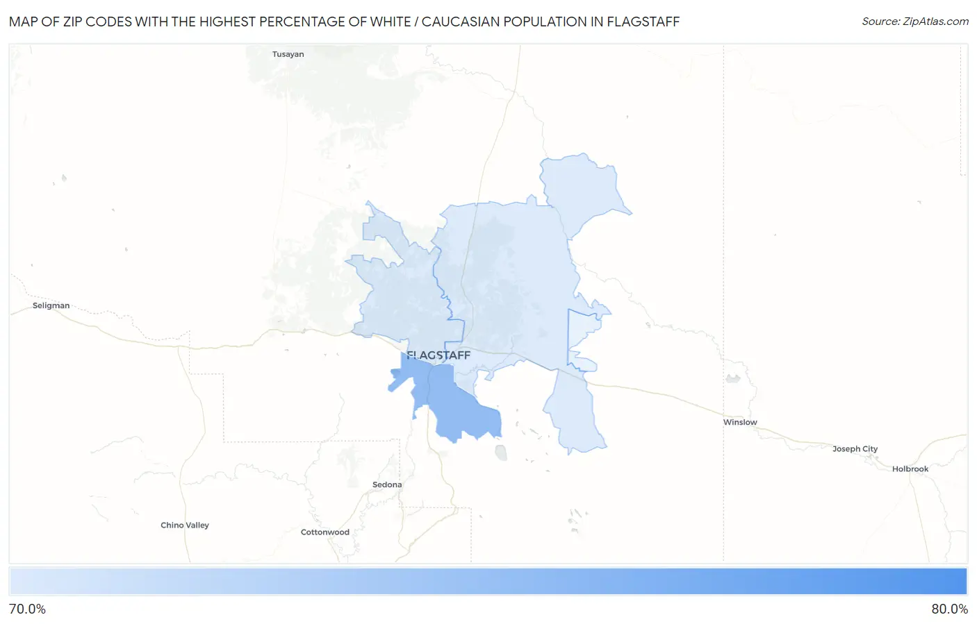 Zip Codes with the Highest Percentage of White / Caucasian Population in Flagstaff Map