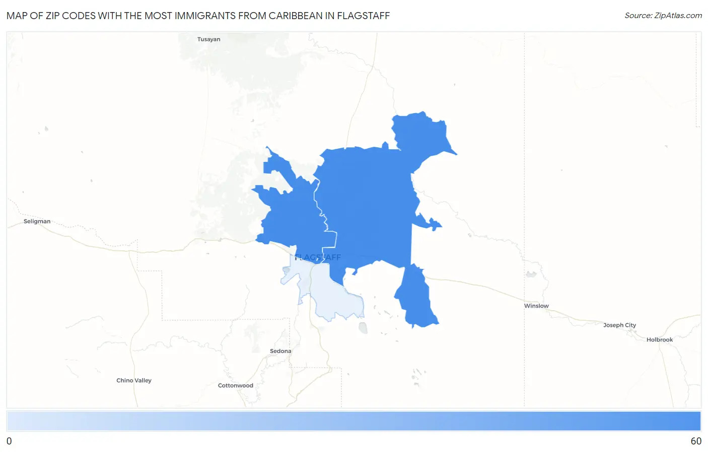 Zip Codes with the Most Immigrants from Caribbean in Flagstaff Map