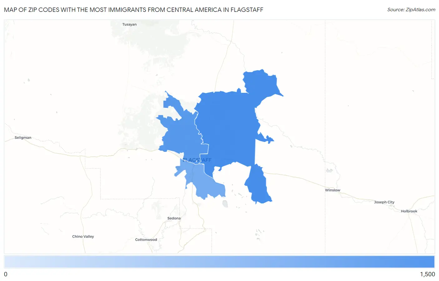 Zip Codes with the Most Immigrants from Central America in Flagstaff Map