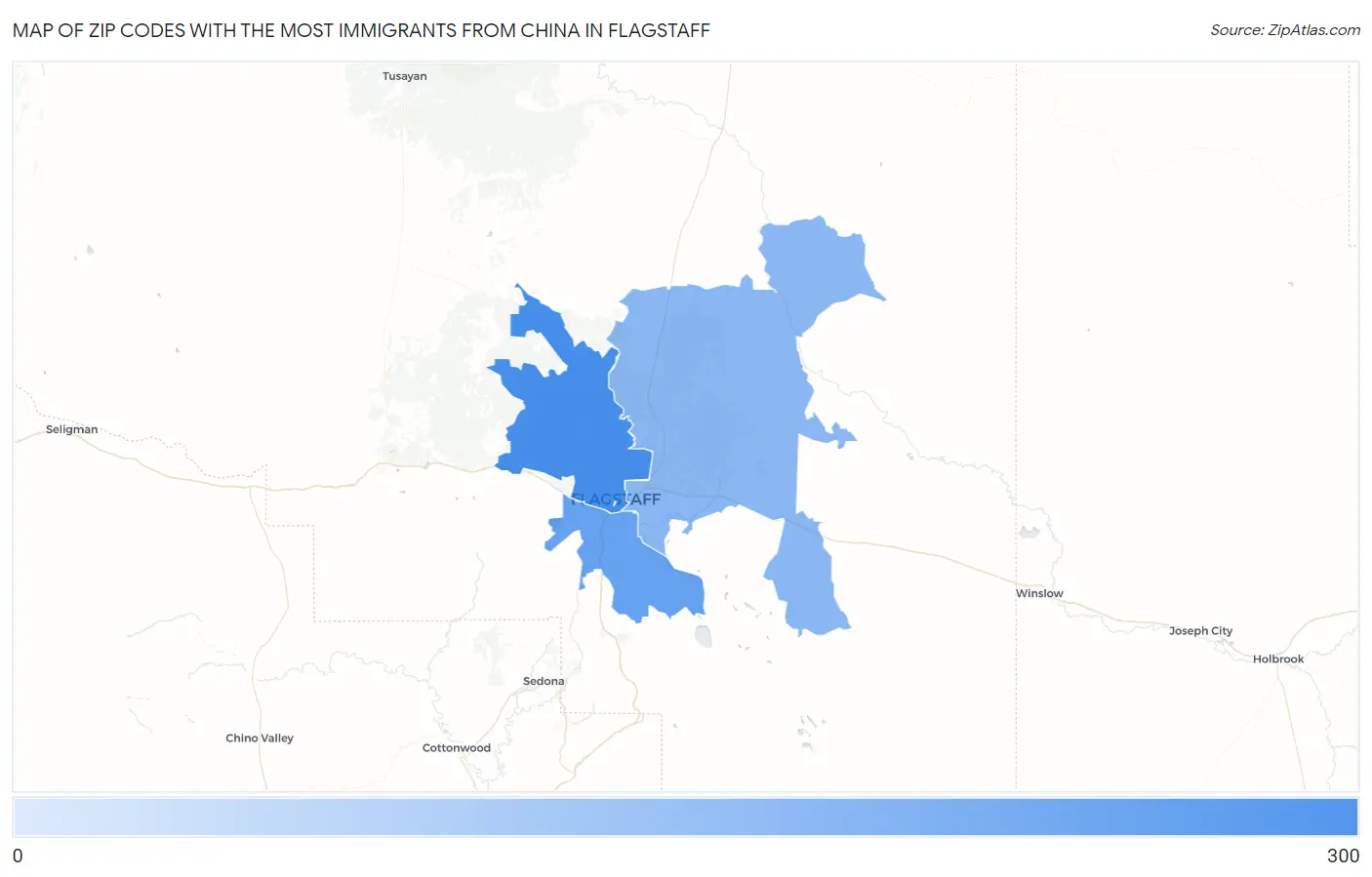 Zip Codes with the Most Immigrants from China in Flagstaff Map