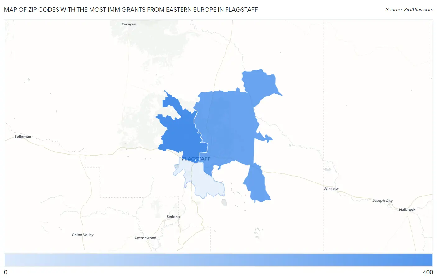 Zip Codes with the Most Immigrants from Eastern Europe in Flagstaff Map