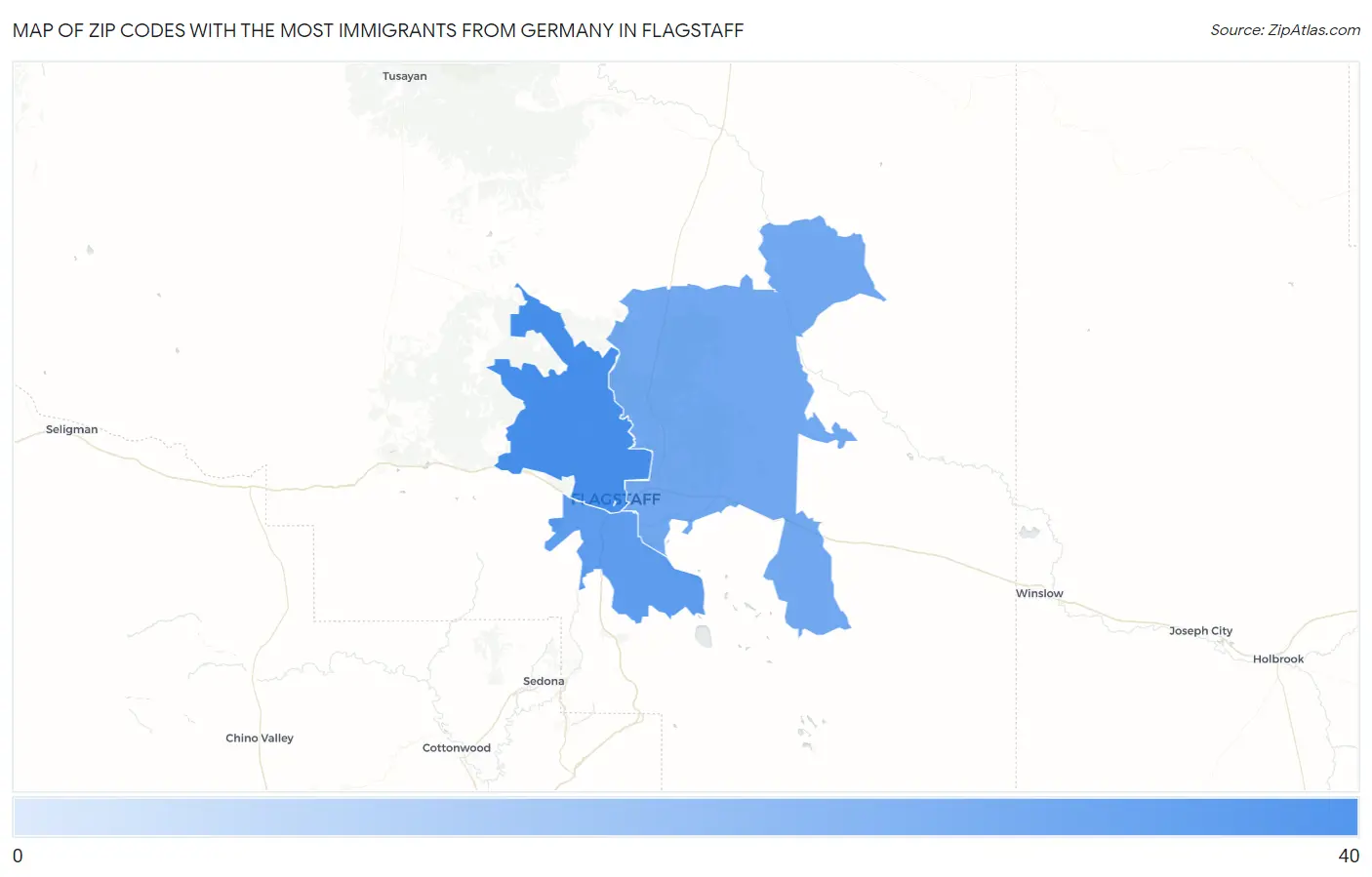 Zip Codes with the Most Immigrants from Germany in Flagstaff Map